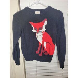 Kate Spade Girls L 12 y/o Fox Sweater Navy Red Wool Cotton